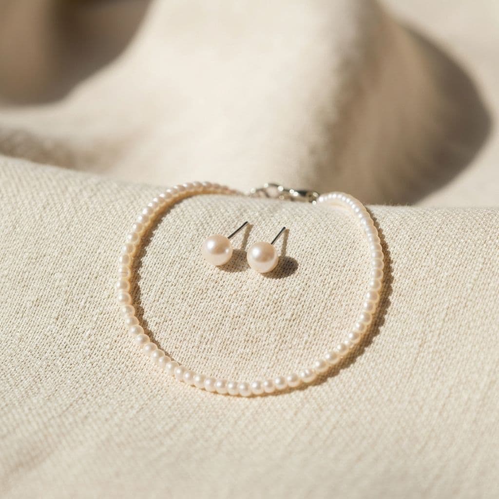 Professional office look with pearl jewelry